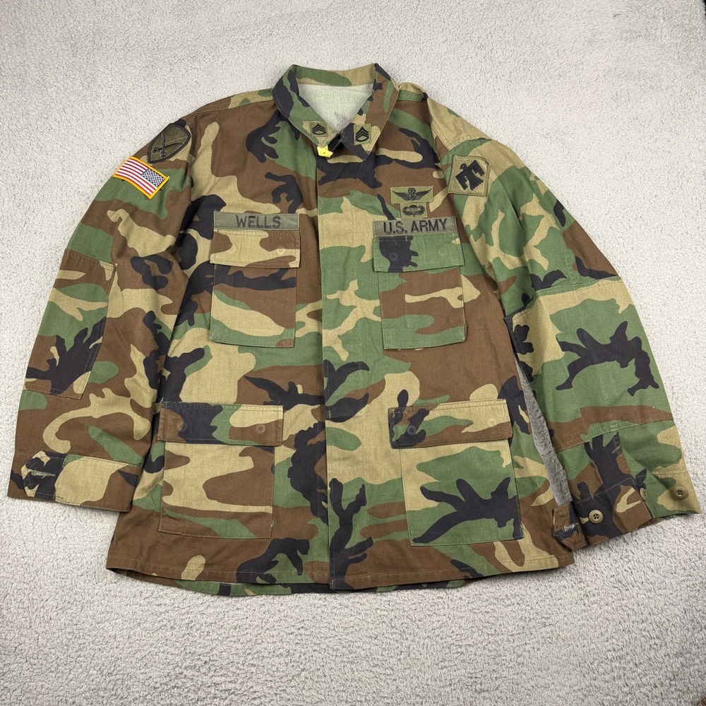 US Army Military Coat Mens M Green Camo Combat Woodland BDU Jacket 90s